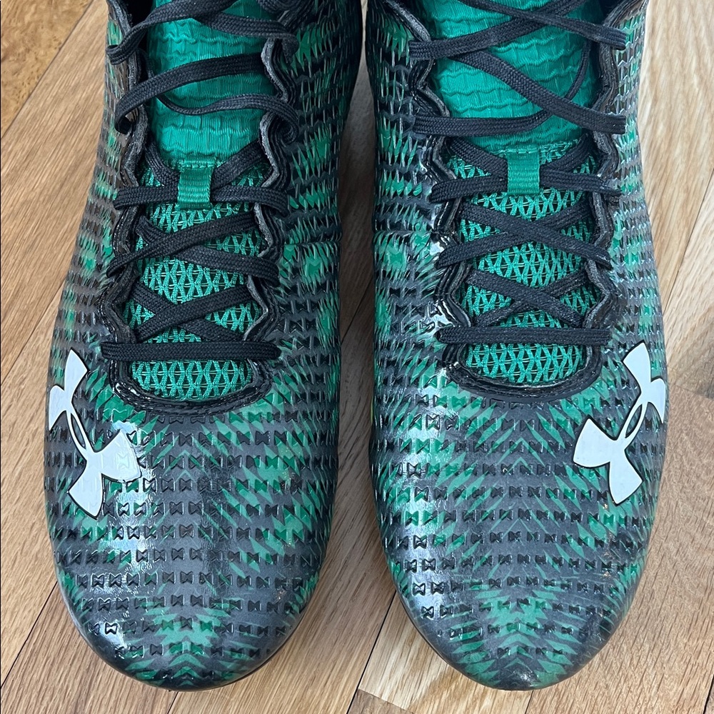 Under Armour Black/Green Highlight MC High-Top Cleats, Clutch Fit, Size Men’s 13 - Picture 3 of 15